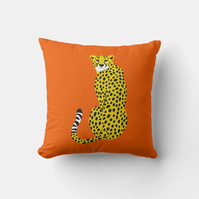 Chic Gold Yellow Cheetah on Orange Kissen (Vorderseite)