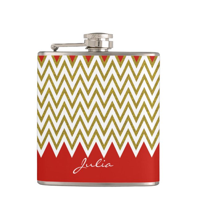 Chic Gold Zickzack Custom Flask Flachmann (Vorderseite)