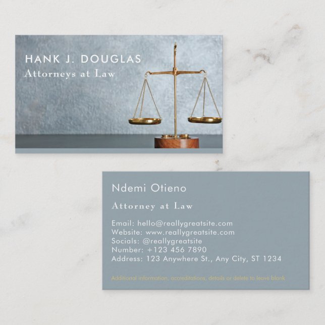 Chic Golden and Gray Lawyer Business Card Visitenkarte (Vorne/Hinten)