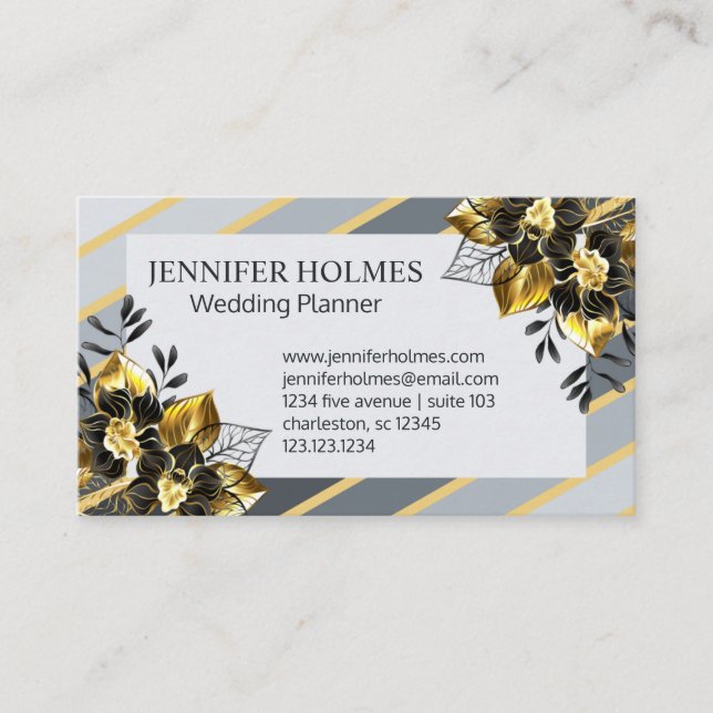 Chic Golden Black Orchid Floral Gold Gran Streifen Visitenkarte (Vorderseite)