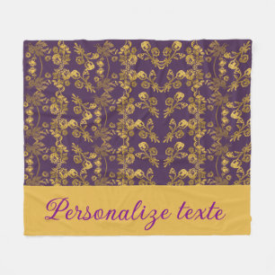 Chic Golden Blume lila Muster   PERSONALISIERT Fleecedecke