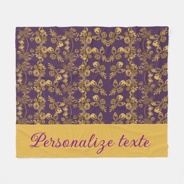 Chic Golden Blume lila Muster | PERSONALISIERT Fleecedecke (Vorderseite (Horizontal))
