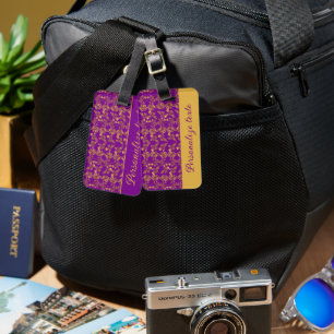 Chic Golden Blume lila Muster PERSONALISIERT Gepäckanhänger