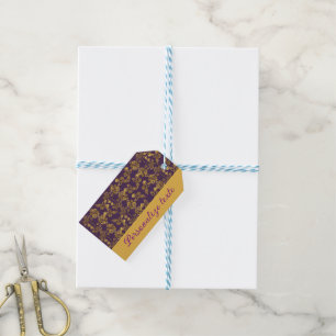 Chic Golden Blume lila Muster PERSONALISIERT Geschenkanhänger