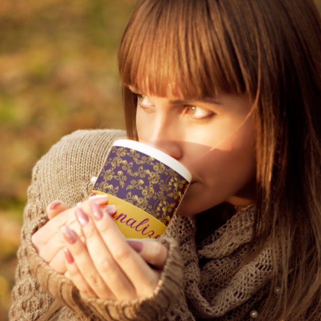 Chic Golden Blume lila Muster | PERSONALISIERT Jumbo-Tasse (Von Creator hochgeladen)