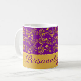Chic Golden Blume lila Muster | PERSONALISIERT Kaffeetasse