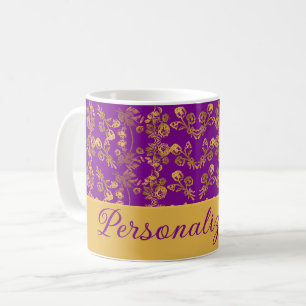 Chic Golden Blume lila Muster PERSONALISIERT Kaffeetasse