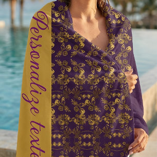 Chic Golden Blume lila Muster PERSONALISIERT Strandtuch