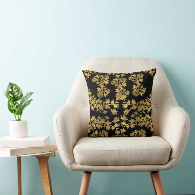 Chic Golden Botany Floral GARDEN ON BLACK Kissen (Stuhl )