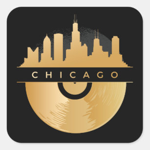 Chic Golden Chicago Illinois City Skyline Vinyl Quadratischer Aufkleber
