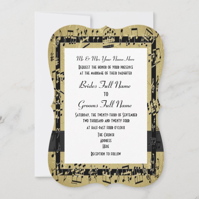 Chic golden elegante Musik Blatt formale Hochzeit Einladung (Vorderseite)
