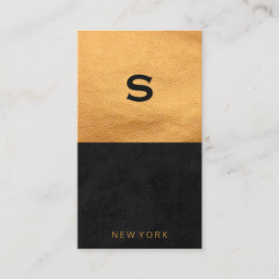 Chic Golden Leather Sleek Black   Farbblock Visitenkarte
