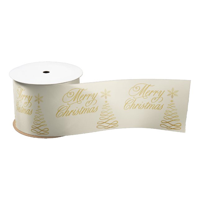 Chic Golden und Cream Yellow Frohe Weihnachten Satinband (Spule)