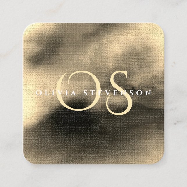 Chic Golden Watercolor Abstrakt Mit Monogramm Quadratische Visitenkarte (Vorderseite)