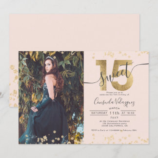 Chic Goldfolie Konfetti Foto rot Quinceanera Einladung