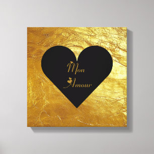 Chic Goldfolie-Leinwanddruck mit schwarzem Herzen Leinwanddruck