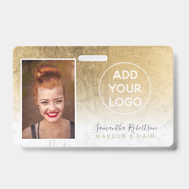 Chic Goldfolie Marmor Logo Logos Mitarbeiter Foto  Ausweis (Vorderseite)