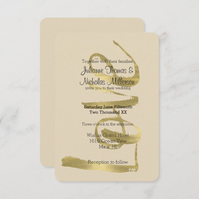 Chic-GoldLiebe ist- geduldige Hochzeit Einladung (Vorne/Hinten)