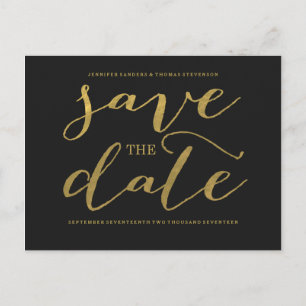 Chic-Goldskript-Save the Date Postkarte