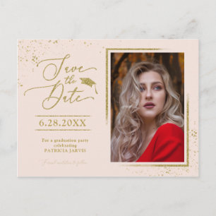 Chic Grad Party Save the Date Festivals Gold Glitz Postkarte
