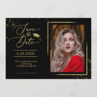 Chic Grad Party Save the Date Gold Glitzer Foto