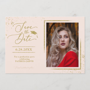 Chic Grad Party Save the Date Gold Glitzer Foto Einladung