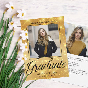 Chic Graduate Foto Gold Sparkle 2023 Abschluss Ankündigung