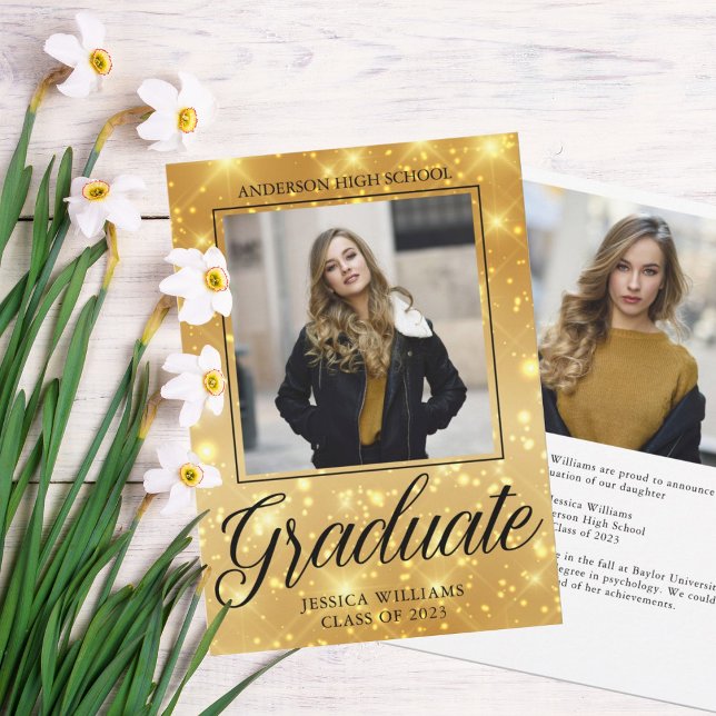 Chic Graduate Foto Gold Sparkle 2023 Abschluss Ankündigung (Von Creator hochgeladen)