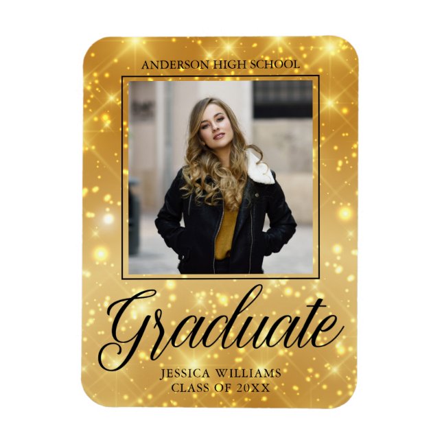 Chic Graduate Foto Gold Sparkle 2025 Abschluss Magnet (Vertikal)