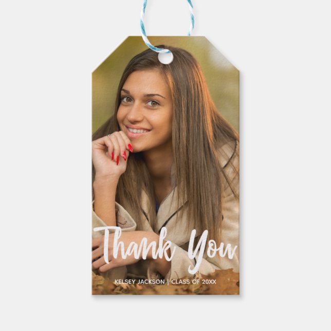 Chic Graduate Foto Moderne Custom Graduate Party Geschenkanhänger (Vorderseite)