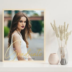 Chic Graduate Foto Trendy Script Abschluss Gold Foliendrucke