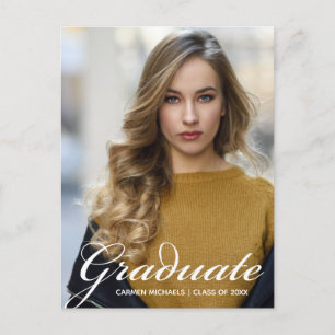 Chic Graduate Foto White Script Overlay 2024 Postkarte