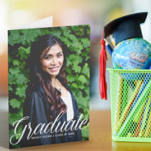 Chic Graduate White Script Overlay-Foto geklappt