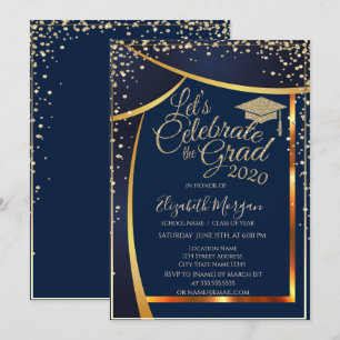 Chic Graduation Cap Diamonds Navy Blue Abschluss Einladung