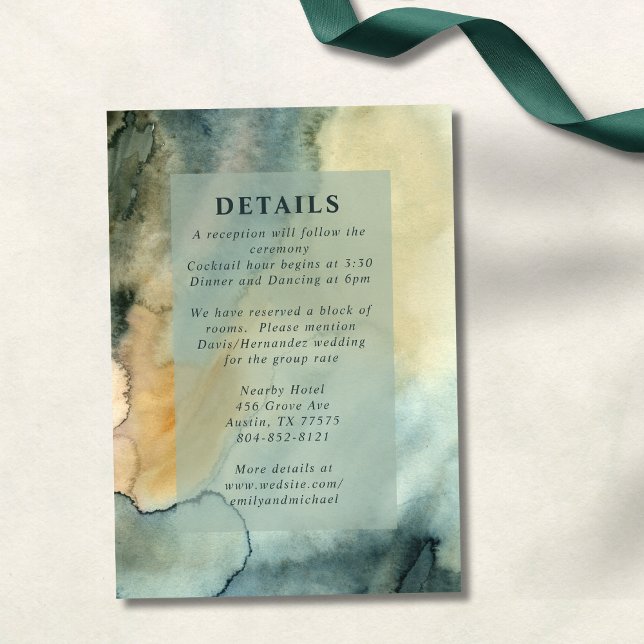 Chic Granite Blue Green Watercolor Wedding Begleitkarte (Von Creator hochgeladen)