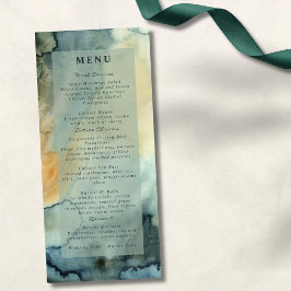 Chic Granite Blue Green Watercolor Wedding Menükarte