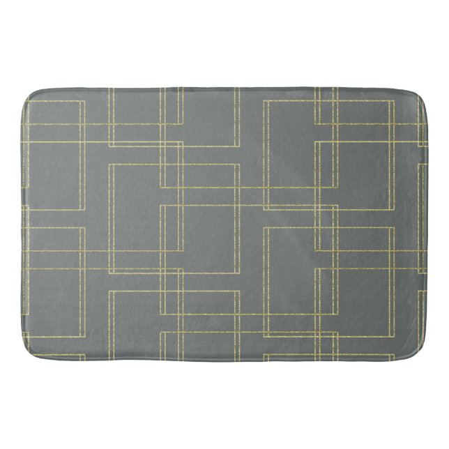 Chic Grau & Gold Geometrischer Glam Badematte (Vorderseite)