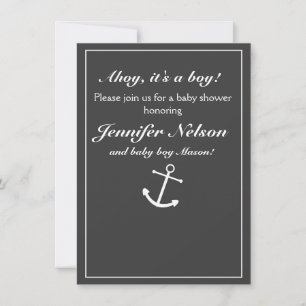 Chic Grau Grau Weiß Nautical Duscheinladung Einladung