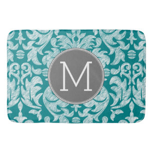 Chic Grau und Aquamarin Damask Muster Custom Monog Badematte