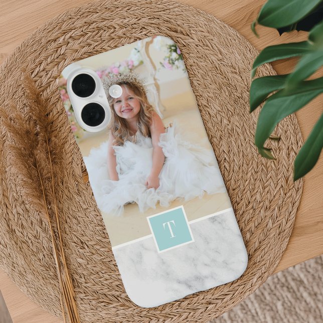 Chic, grau-weiß-Marmor-Foto und Monogramm Case-Mate iPhone Hülle (Von Creator hochgeladen)