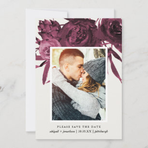 Chic Gray and Burgund Floral Foto Save the Date
