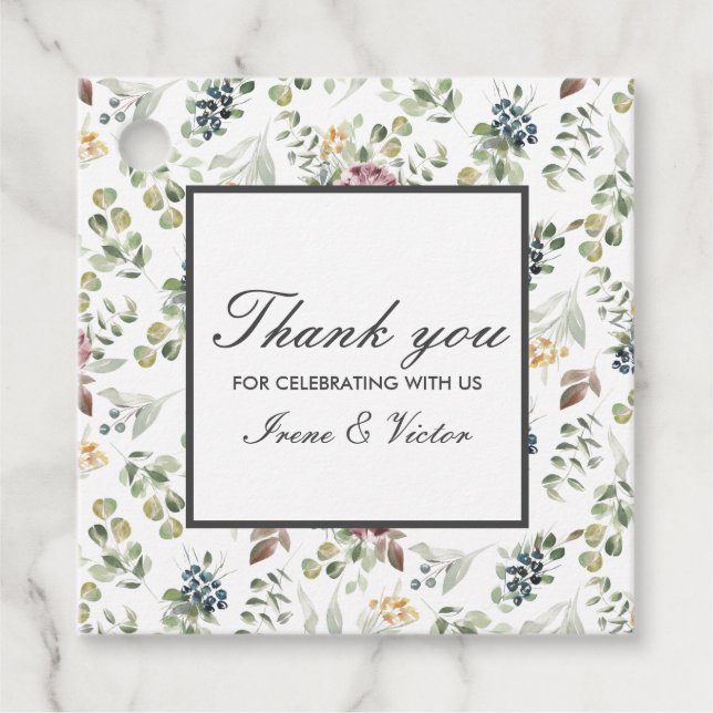 Chic Gray Anemone Blume danke Ihnen Hochzeit Geschenkanhänger (Vorderseite)