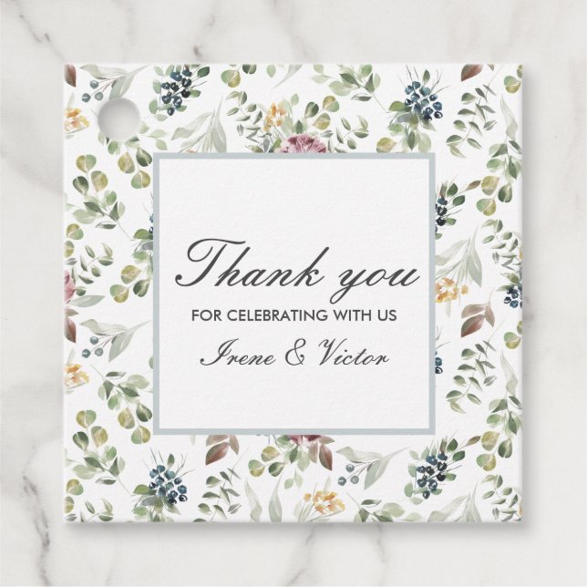 Chic Gray Blue Anemone Blume danke Ihnen Hochzeit Geschenkanhänger (Vorderseite)