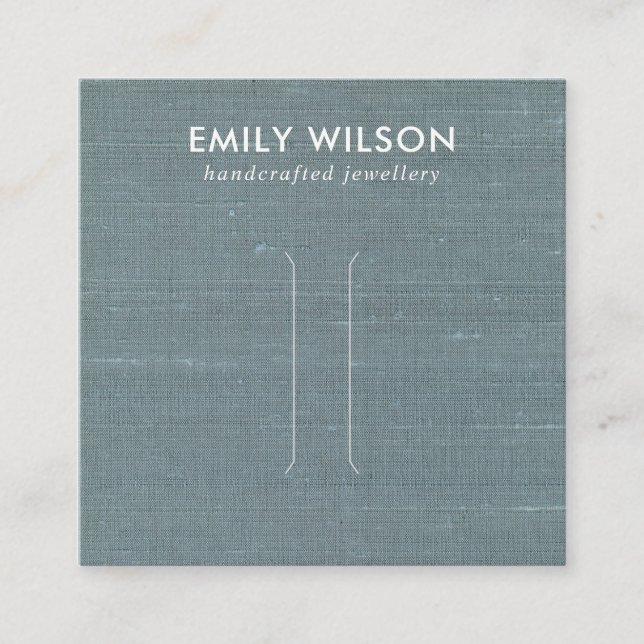 CHIC GRAY BLUE BURLAP LINEN HAIR CLIP DISPLAY CARD QUADRATISCHE VISITENKARTE (Vorderseite)