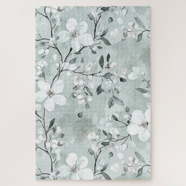 Chic Gray Blue White Blume Puzzle (Vertikal)