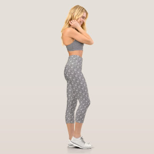 Chic Gray Floral Capri Leggings