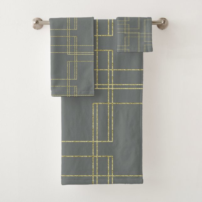 Chic Gray & Gold Geometric Glam Badhandtuch Set (Insitu)