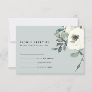 CHIC GRAY IVORY WHITE FLORALWATERCOLOR BUNCH UAWG RSVP KARTE