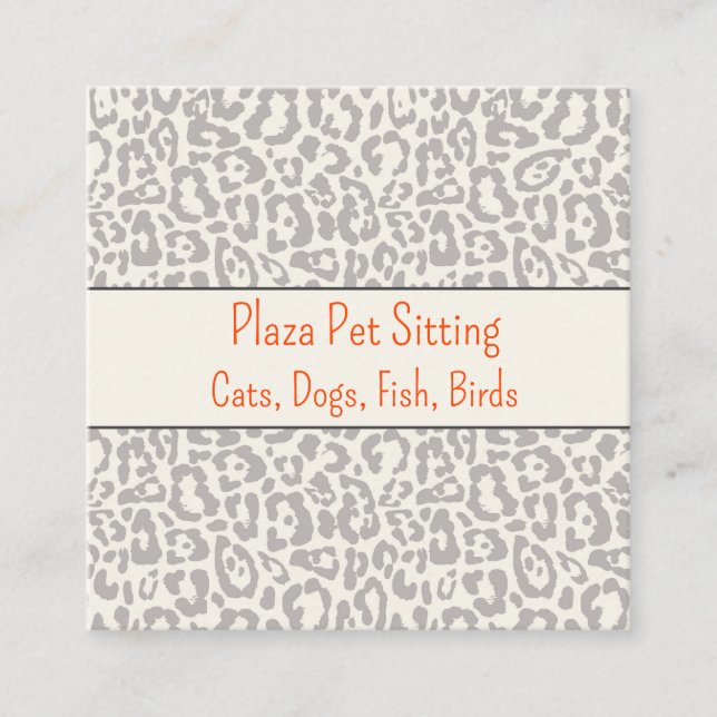 Chic Gray Leopard Print Business Card Quadratische Visitenkarte (Vorderseite)