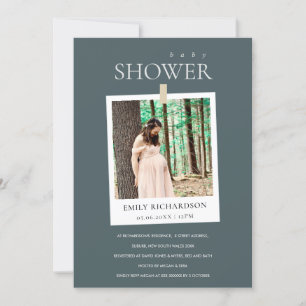 CHIC GRAY MINIMAL CUSTOM FOTO BABY SHOWITE EINLADE DANKESKARTE